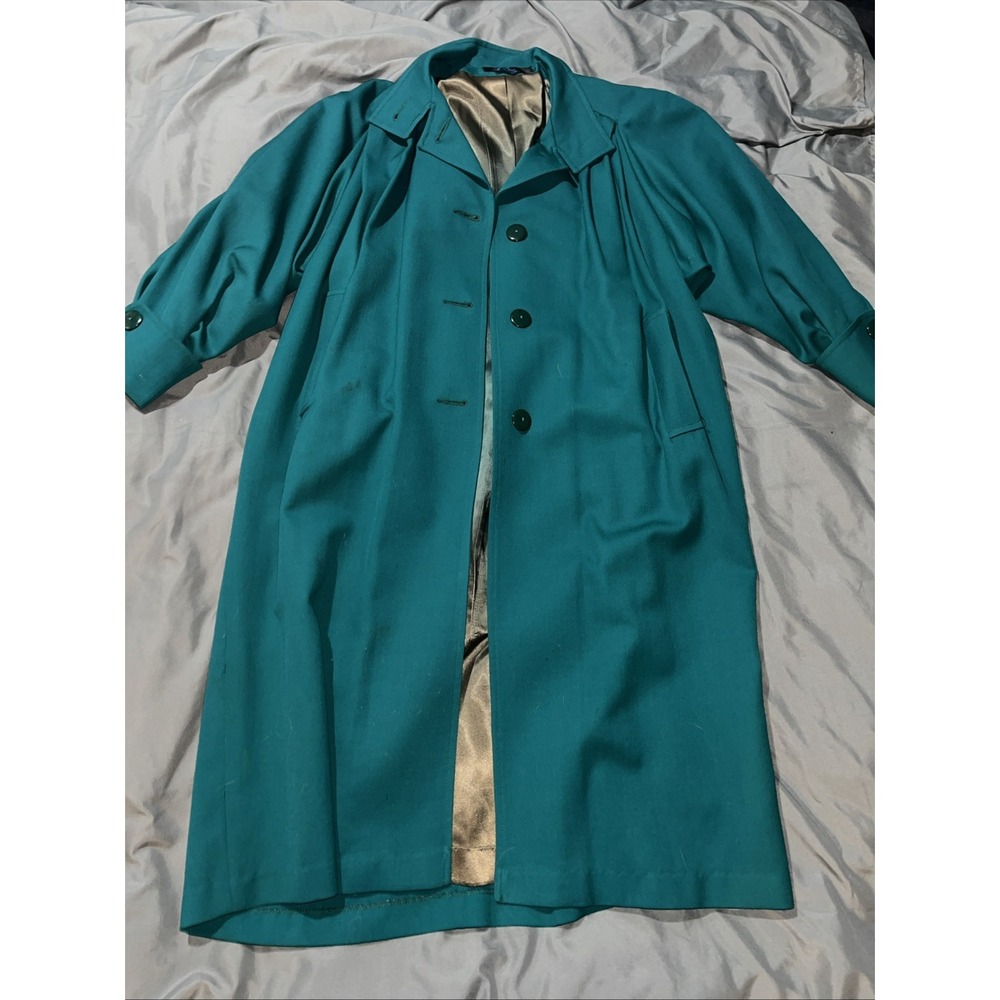 Vintage Turquoise Long Coat By Vision Trench‎ Overcoat Size 10